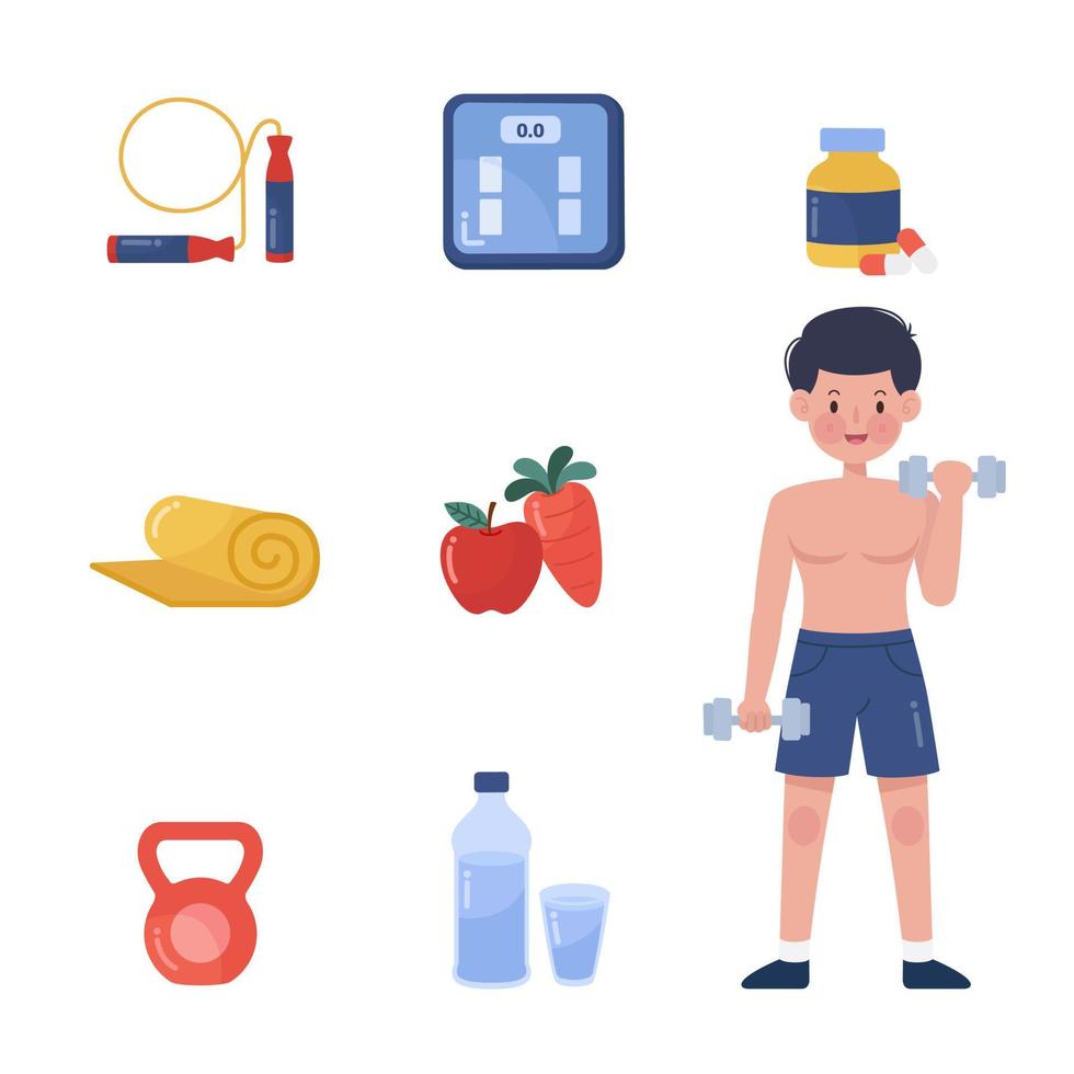 Fitness tools icon set. vector