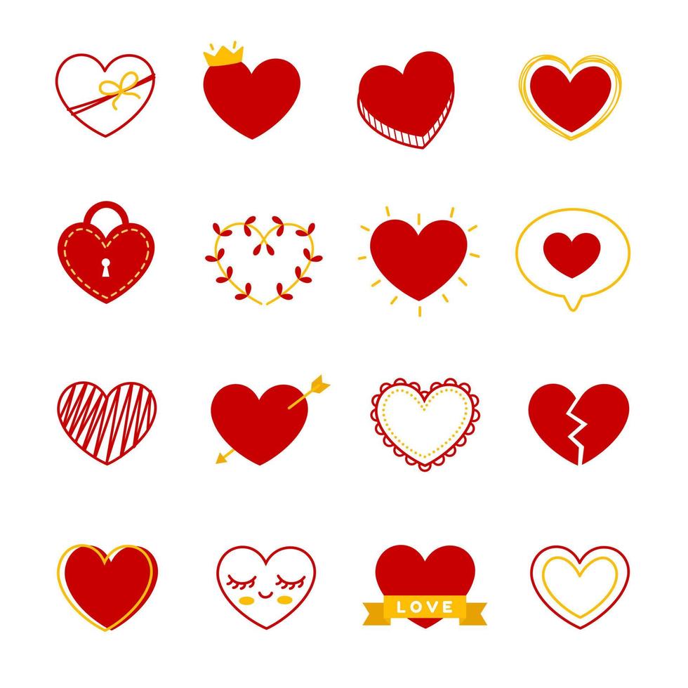 Cute cartoon hearts set. vector