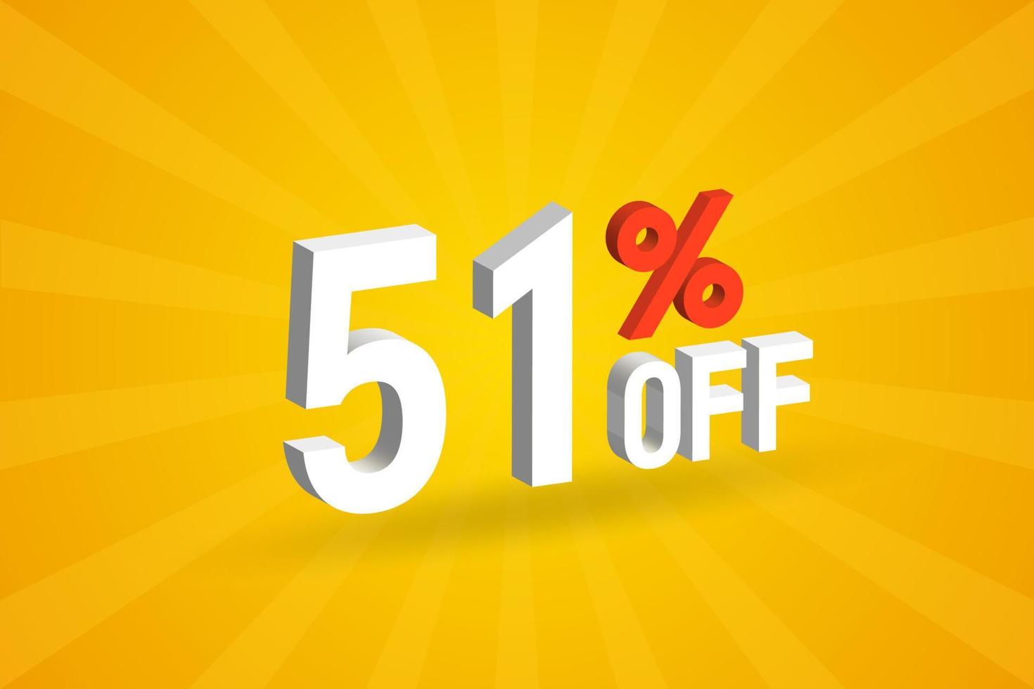 51 Percent off 3D Special promotional campaign design. 51 off 3D Discount Offer for Sale and marketing. vector