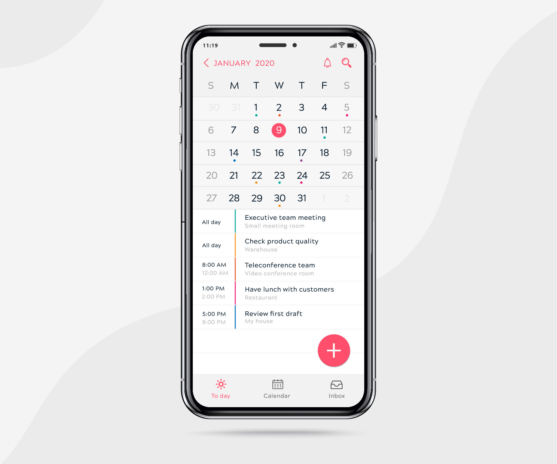 Mobile app calendar planner concept, Appointment calendar template UI