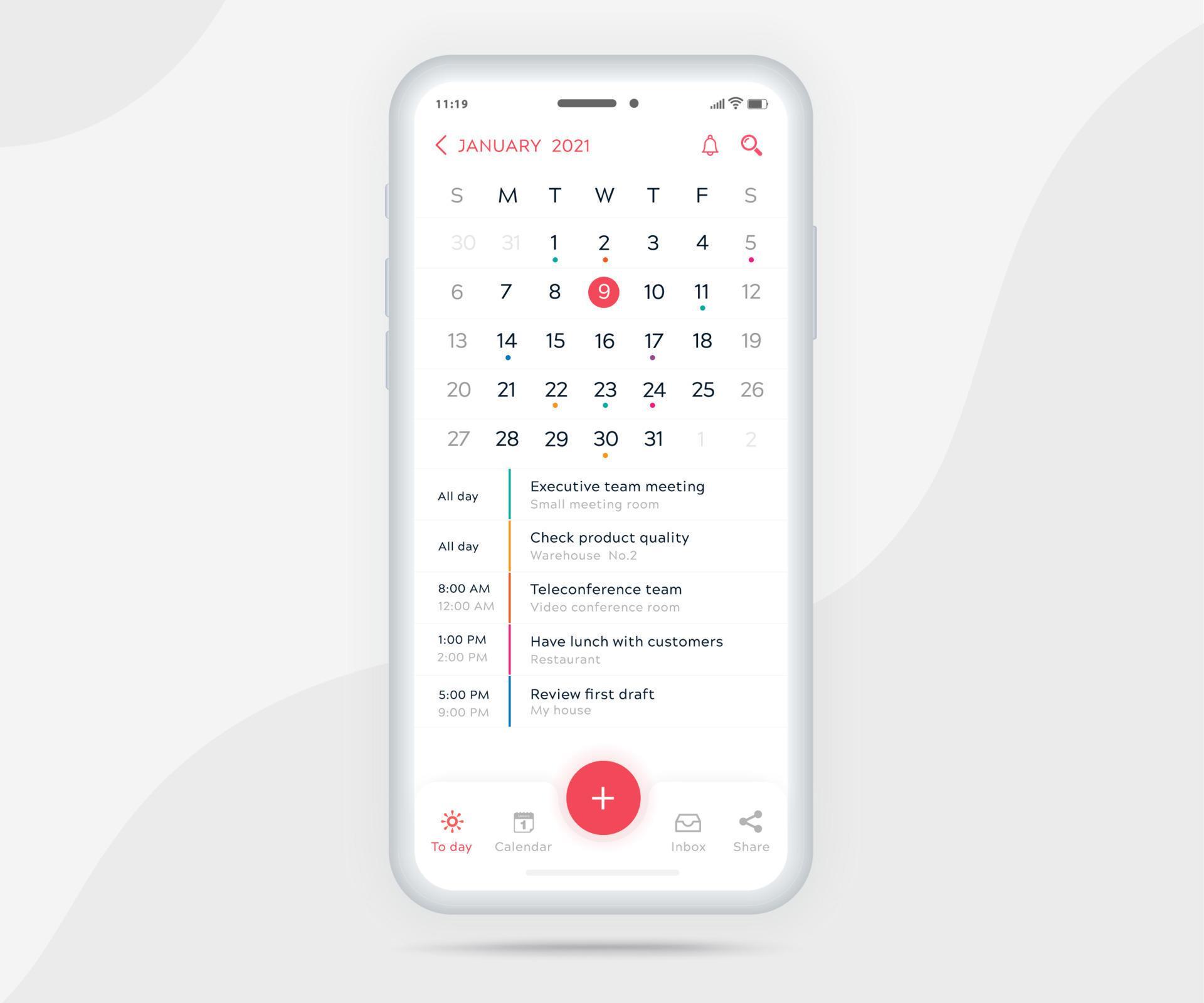 Mobile app calendar planner concept, Appointment calendar template UI