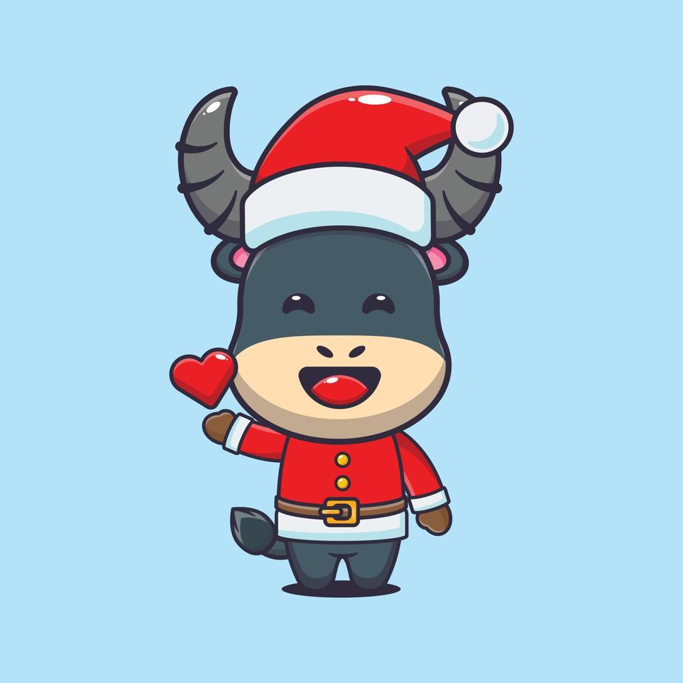 Cute buffalo wearing santa costume. Cute christmas cartoon illustration. vector