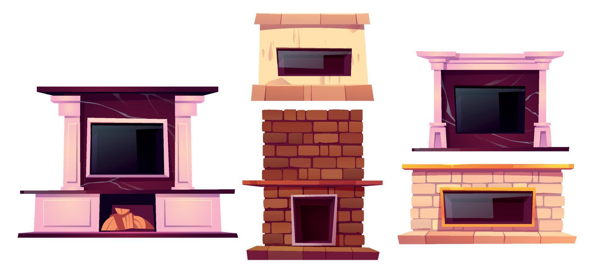 Fireplace, home interior chimneys, heating system vector