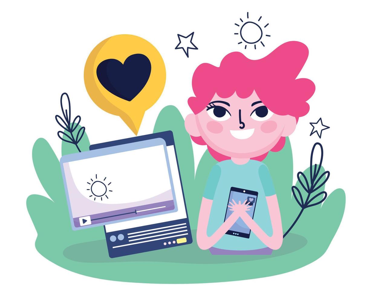 young man smartphone video web internet social media vector