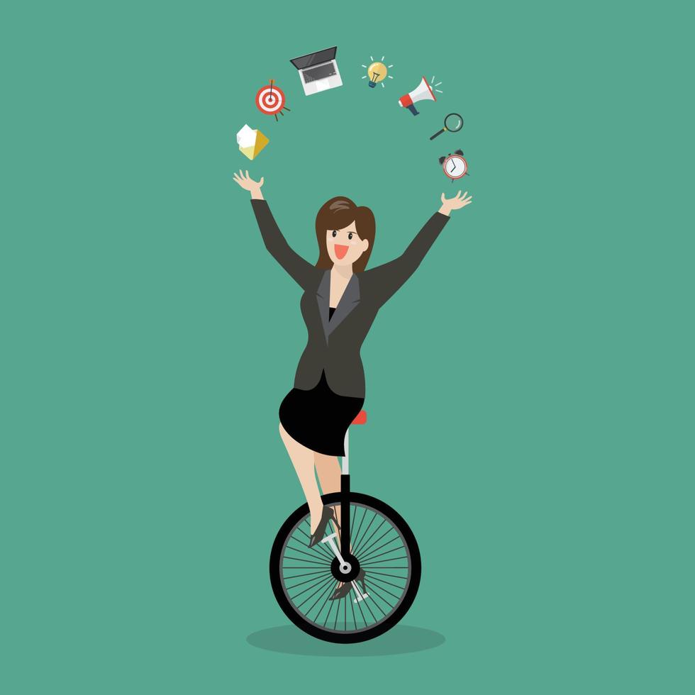 Business woman showing her skills on unicycle vector