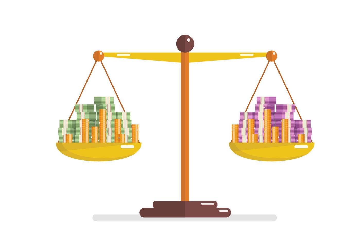 Comparison between two currency on balance scale vector