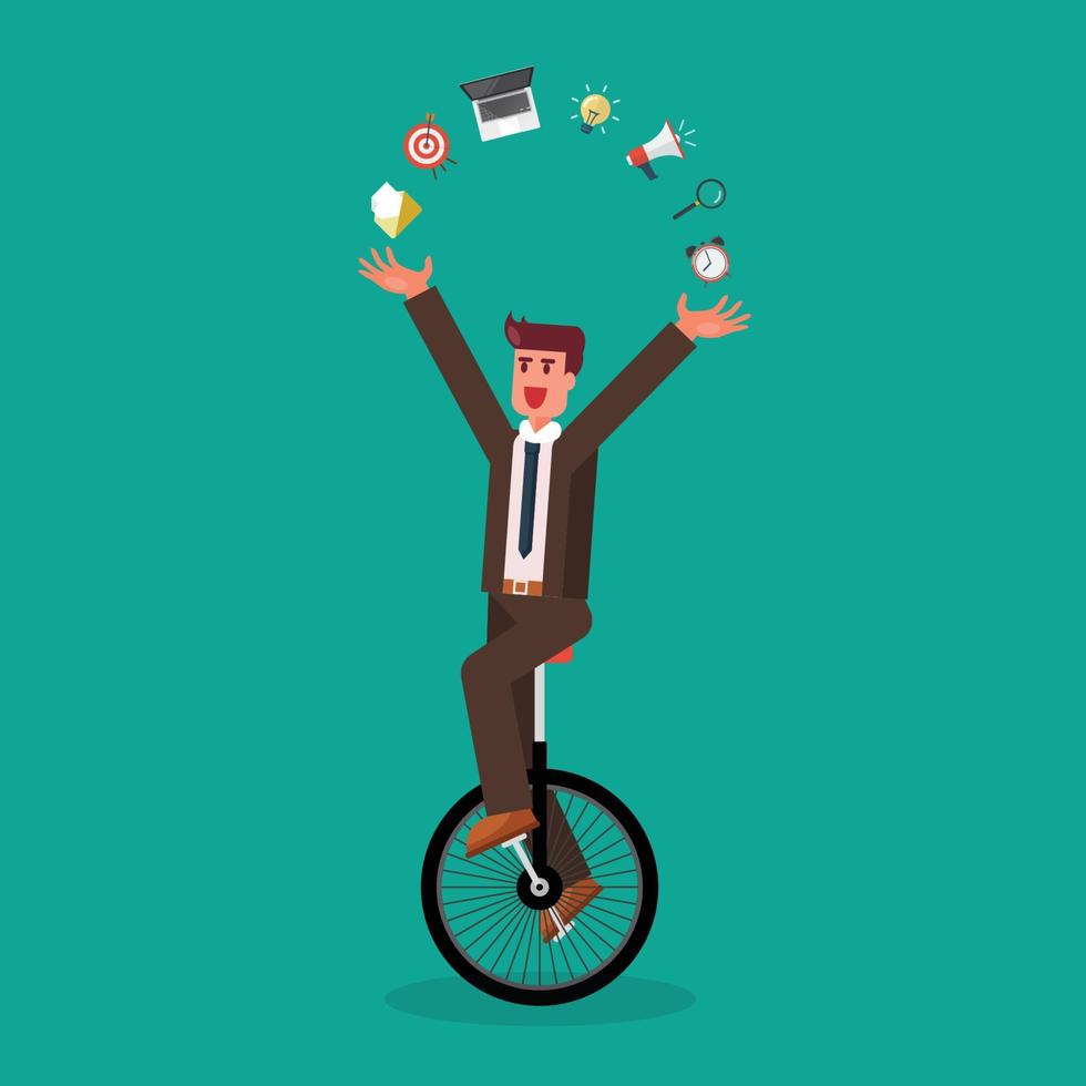 Businessman showing his skills on unicycle vector