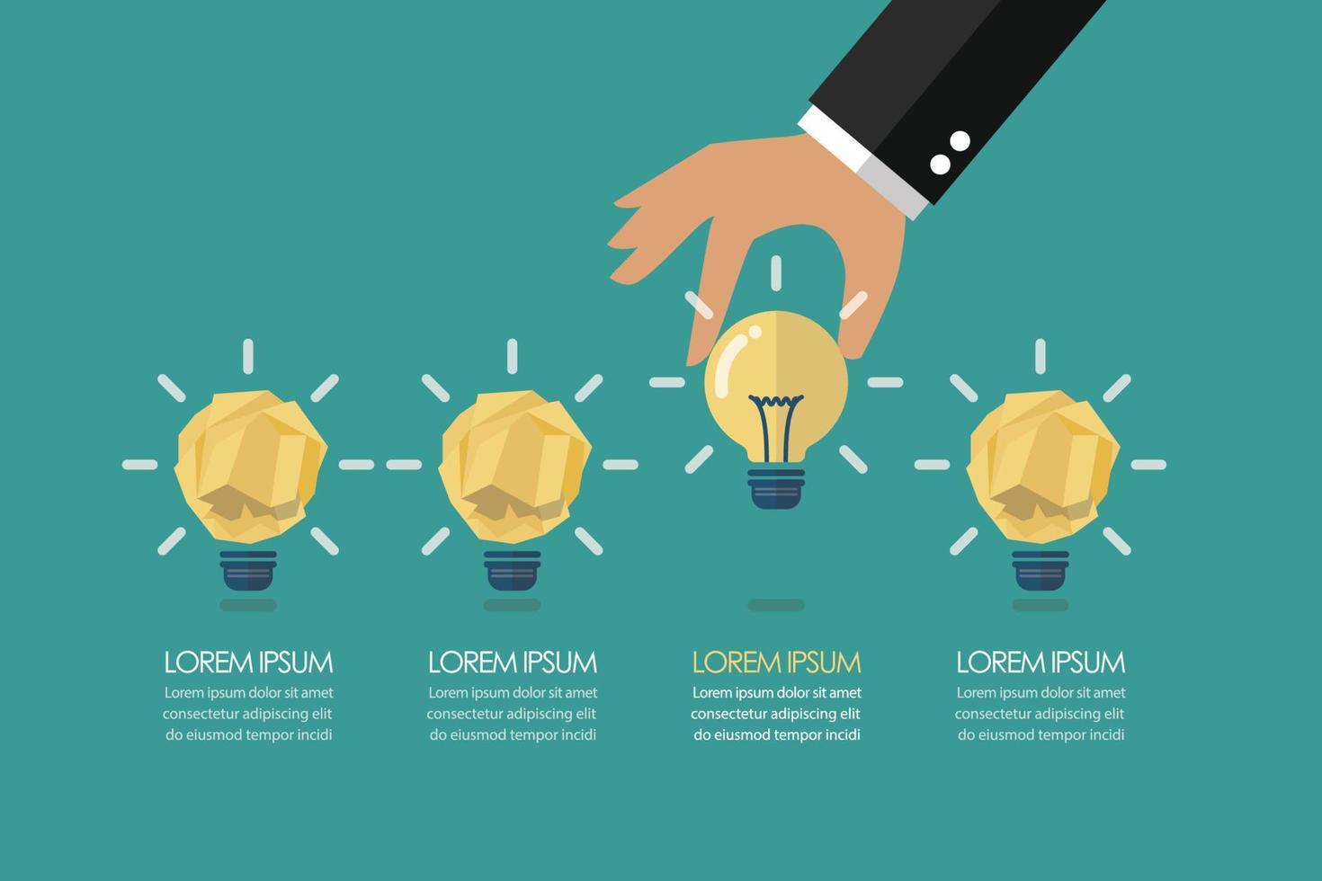 Hand picking up the perfect idea among the crumpled paper ideas infographic vector