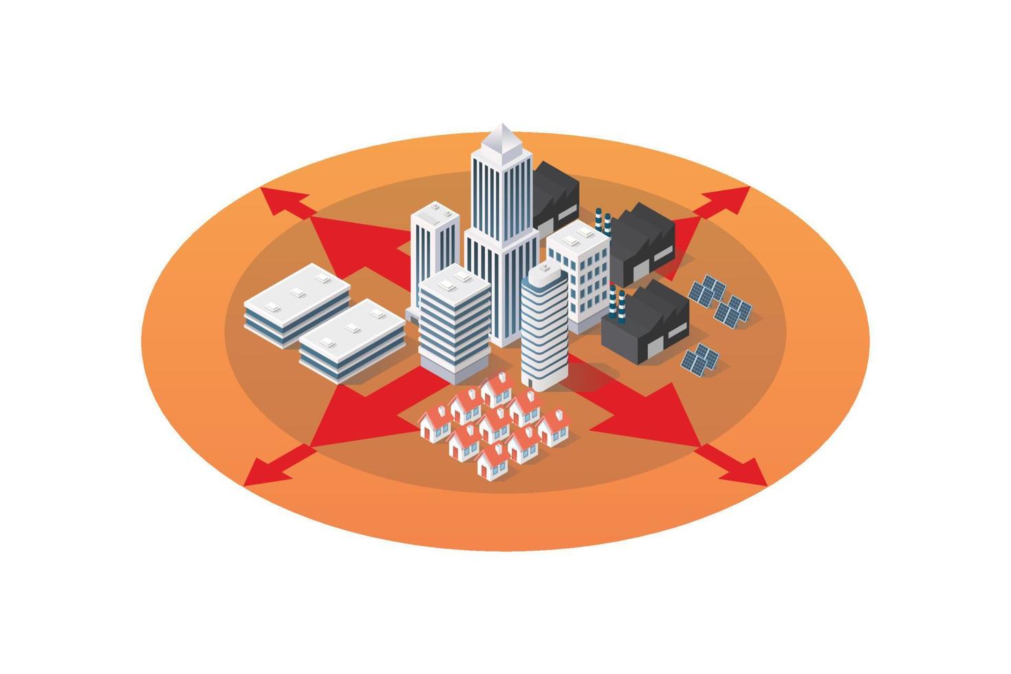 Isometric industrial district cityscape urbanization vector