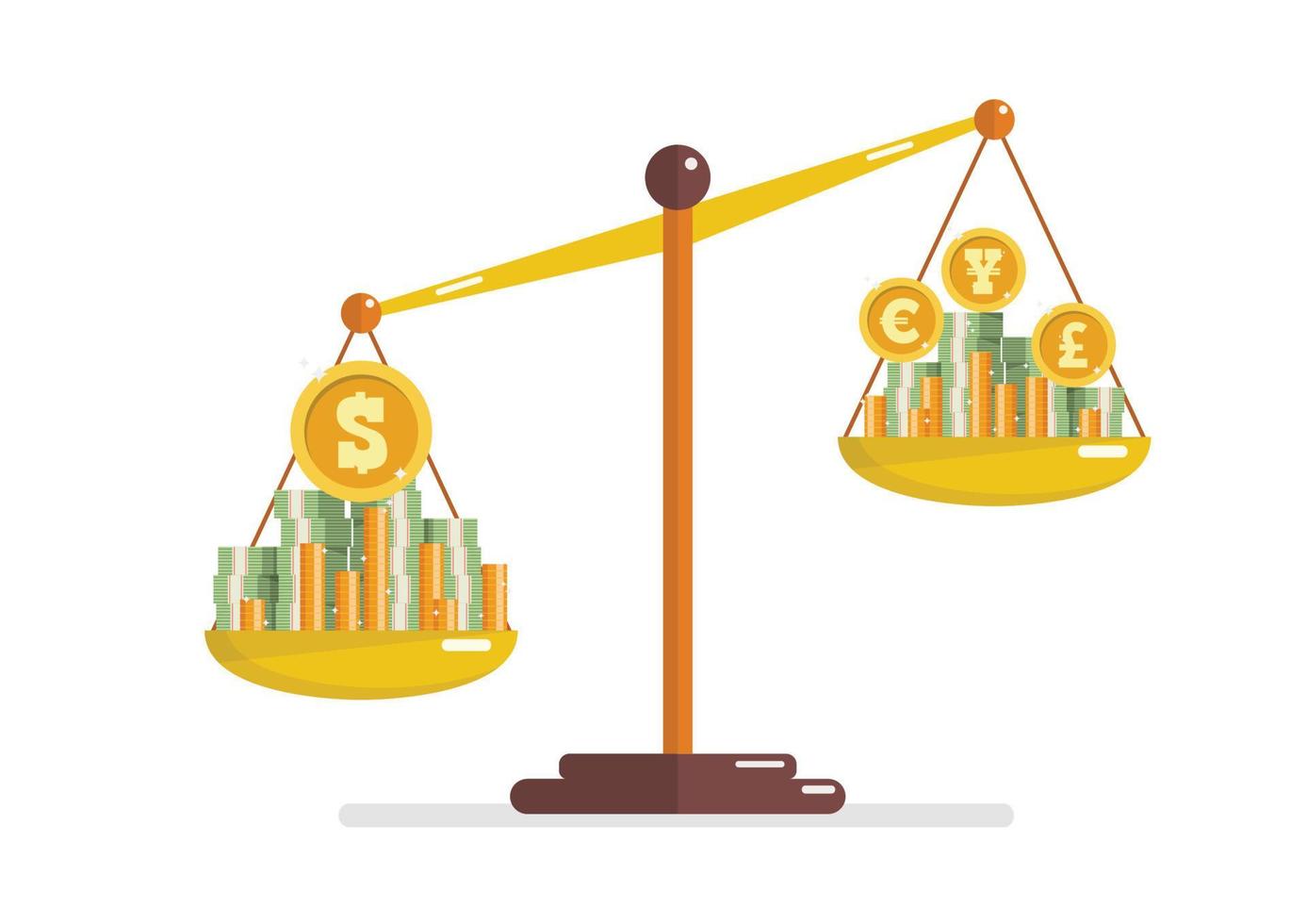 Strength of US dollar compare with another currency on balance scale vector