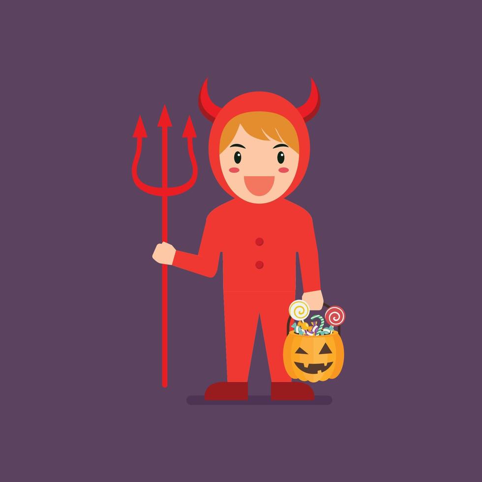 niños en diablo disfraz de halloween vector