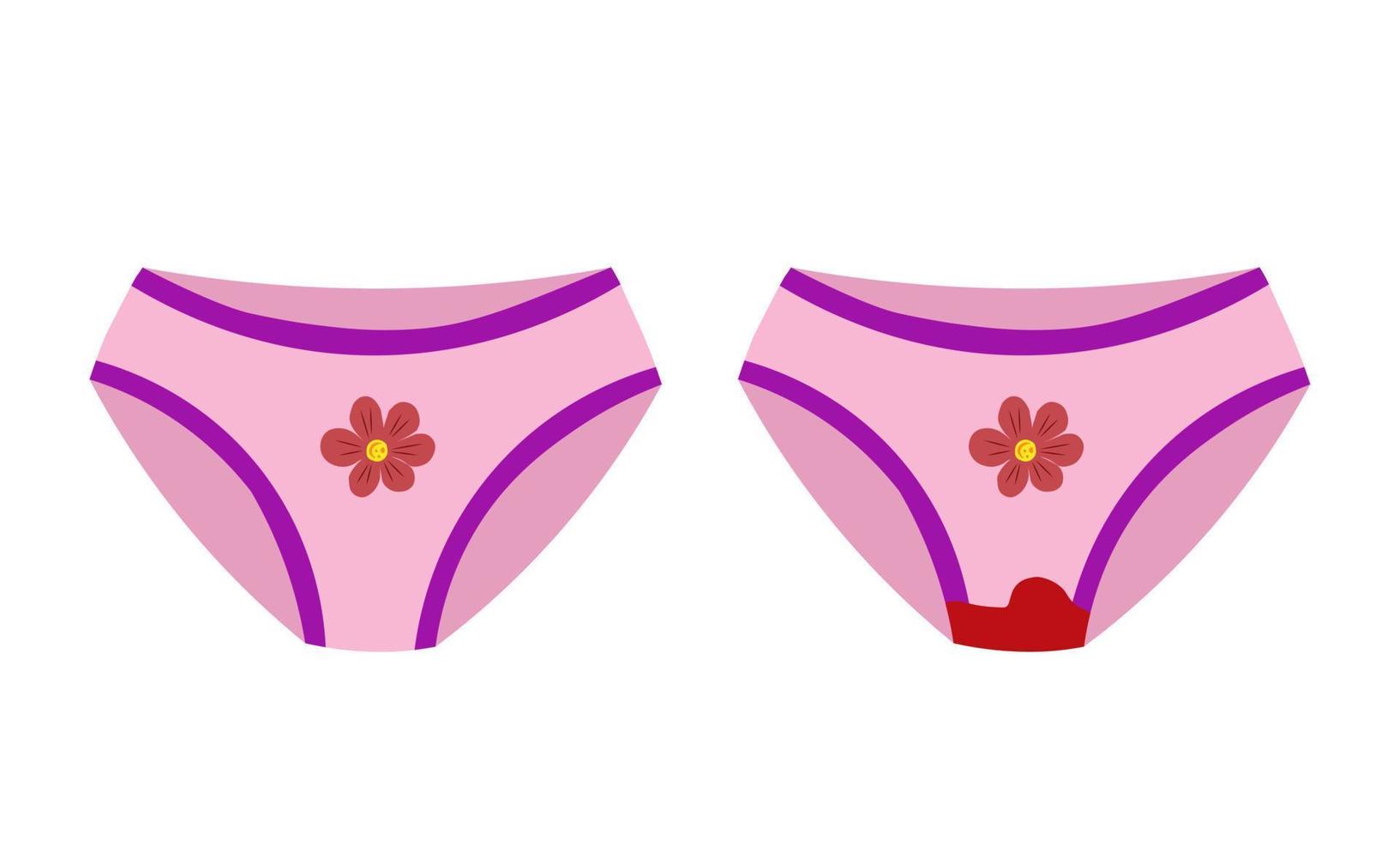 Panties with menstruation blood, underpants. Illustration for backgrounds, covers and packaging. Image can be used for greeting cards, posters and stickers. Isolated on white background. vector