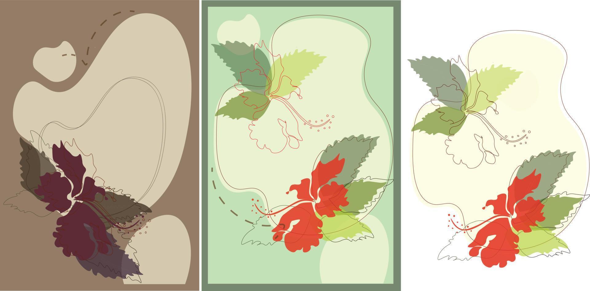 Tropical vintage red hibiscus floral green leaves vector