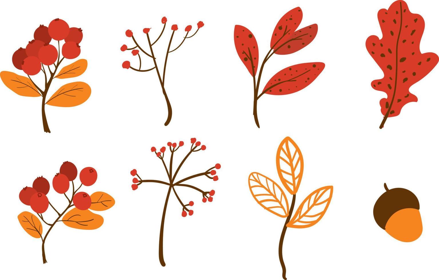 Vector set of doodle autumn floral element