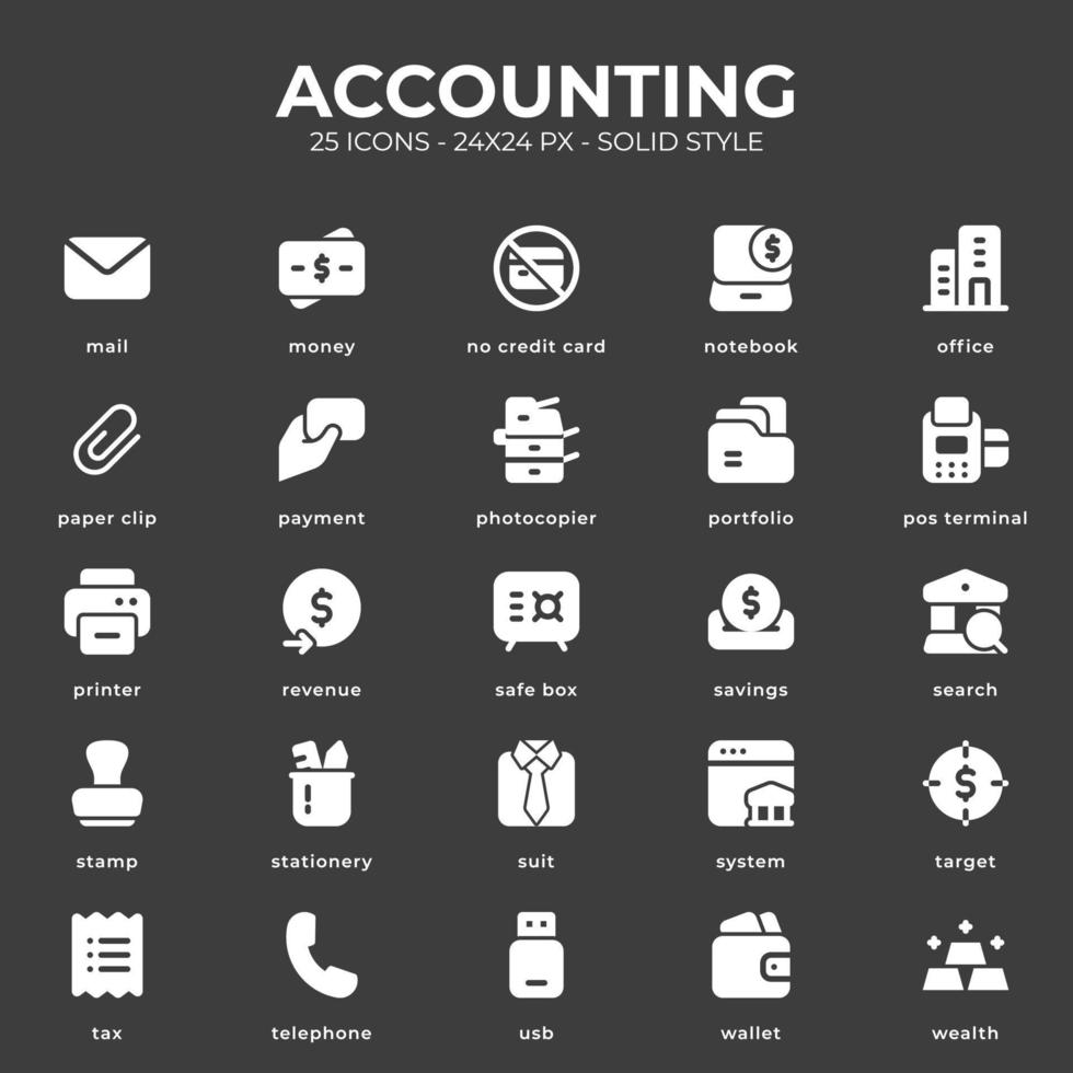 paquete de iconos de contabilidad con color negro vector