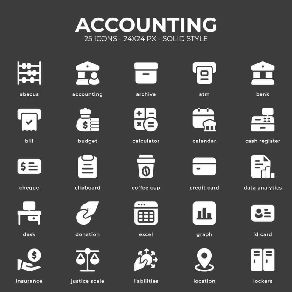 Accounting icon pack with black color vector