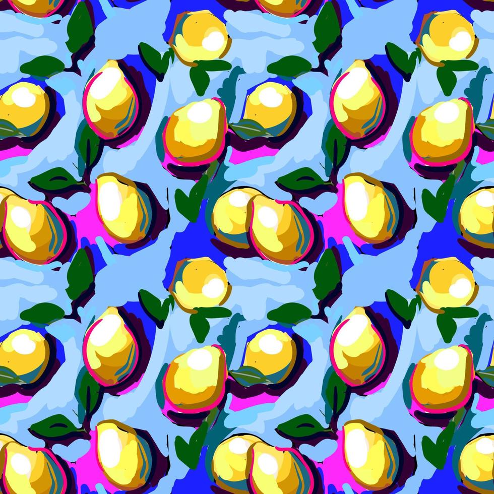 Lemons and leaves brushed strokes style, seamless pattern vector ,Design for fashion , fabric, textile, wallpaper, cover, web , wrapping and all prints.