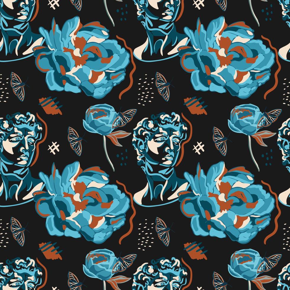 Peonies and leaves brushed strokes style, seamless pattern vector ,Design for fashion , fabric, textile, wallpaper, cover, web , wrapping and all prints.