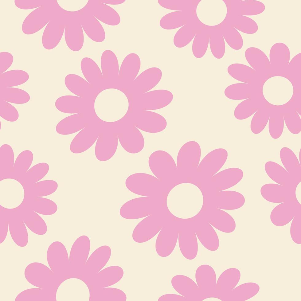 Floral pattern in the style of the 70s with groovy daisy flowers. Retro floral vector design. Style of the 60s, 70s, 80s