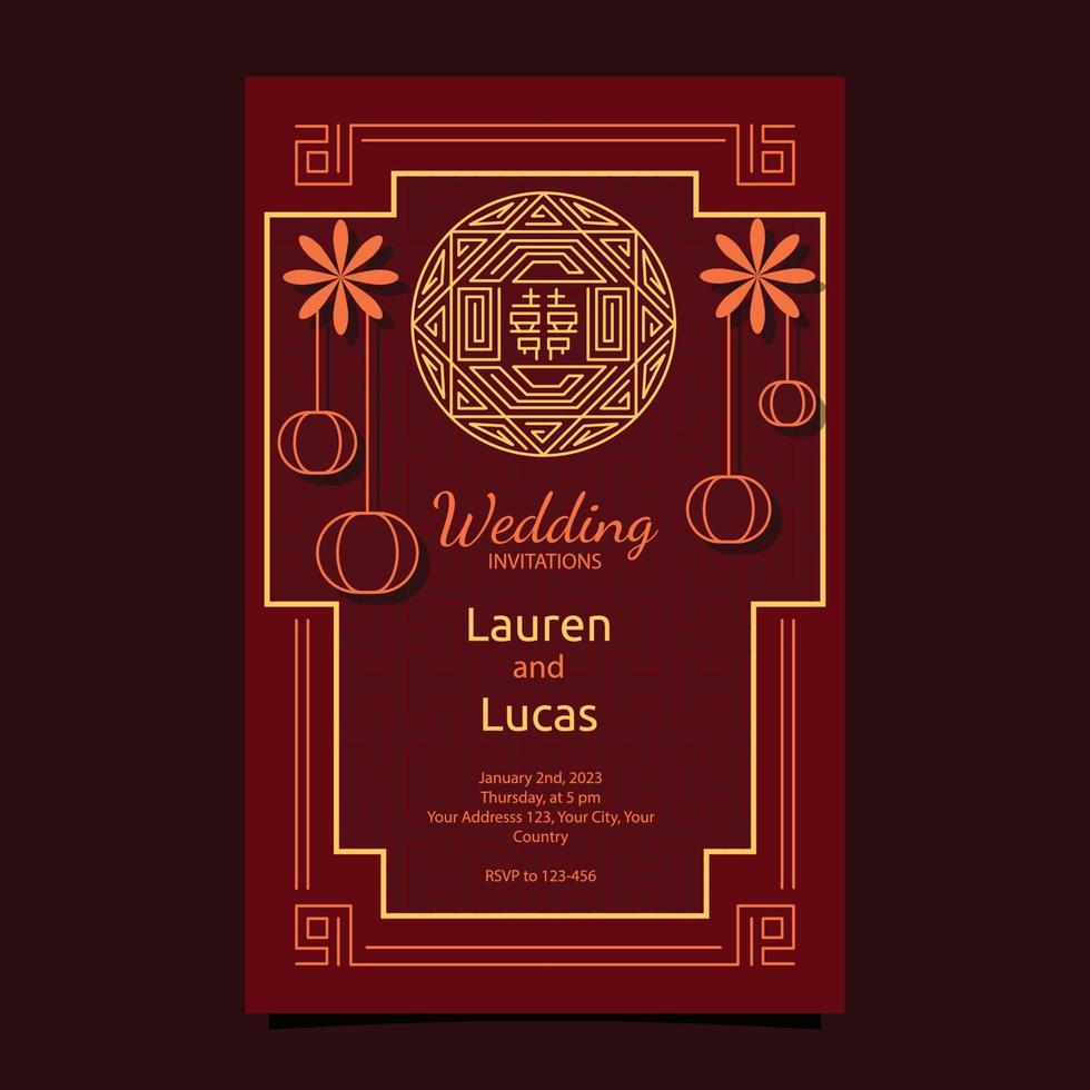 Red Yellow Chinese Wedding Invitation Card Design Template vector