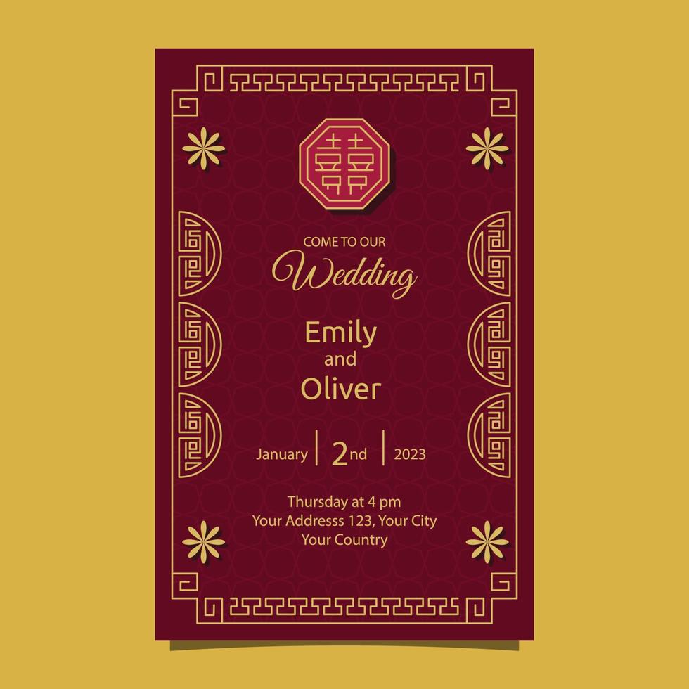 Red Yellow Chinese Wedding Invitation Card Design Template vector