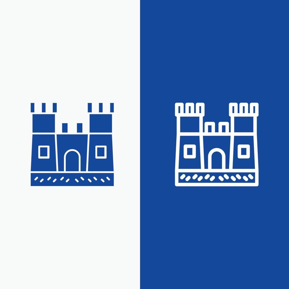 castillo de playa castillo de arena línea y glifo icono sólido bandera azul línea y glifo icono sólido bandera azul vector