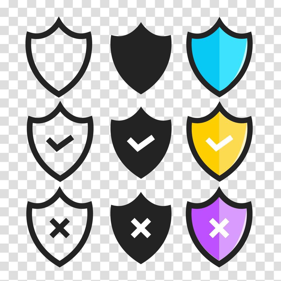 Shield with check mark set. Security shield symbol. Protection icon. Vector