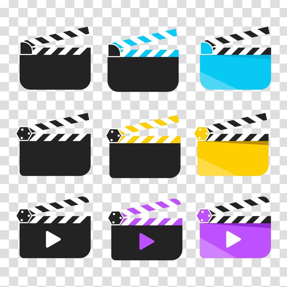 Clapper board set. Open movie clapper vector