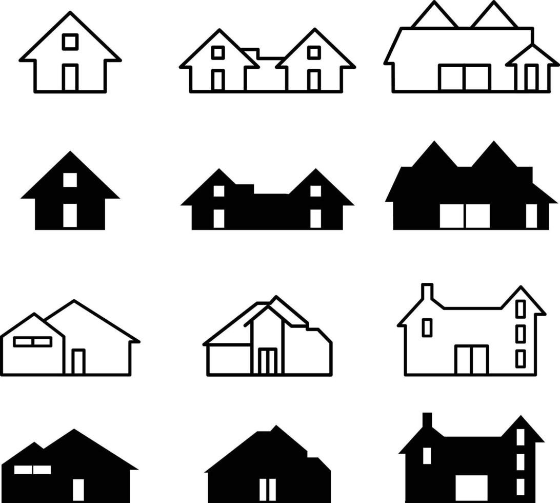 conjunto de ilustración vectorial de iconos de bienes raíces y casas. hogar y otros sinónimos residencial, arquitectura y monitor vector