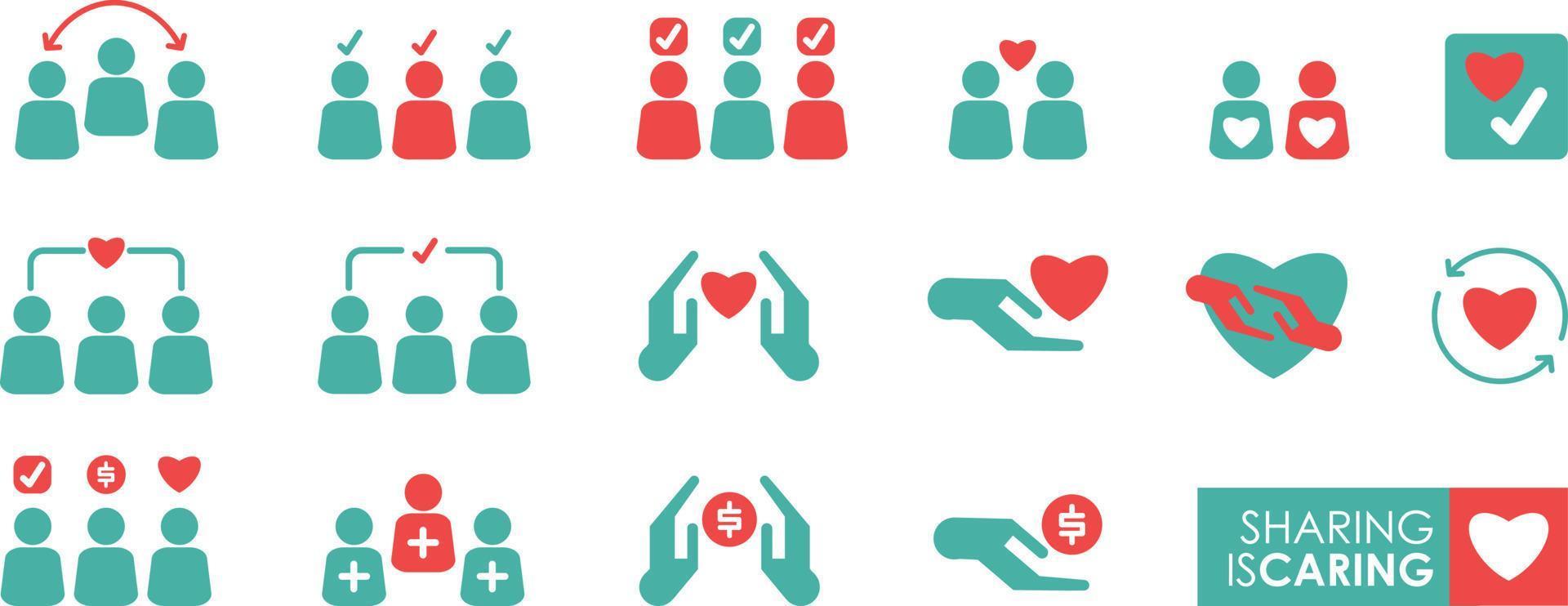 compartir es una silueta de icono cariñosa, incluye iconos como bondad, cuidado, ayuda, compartir, bueno, apoyo y más. vector