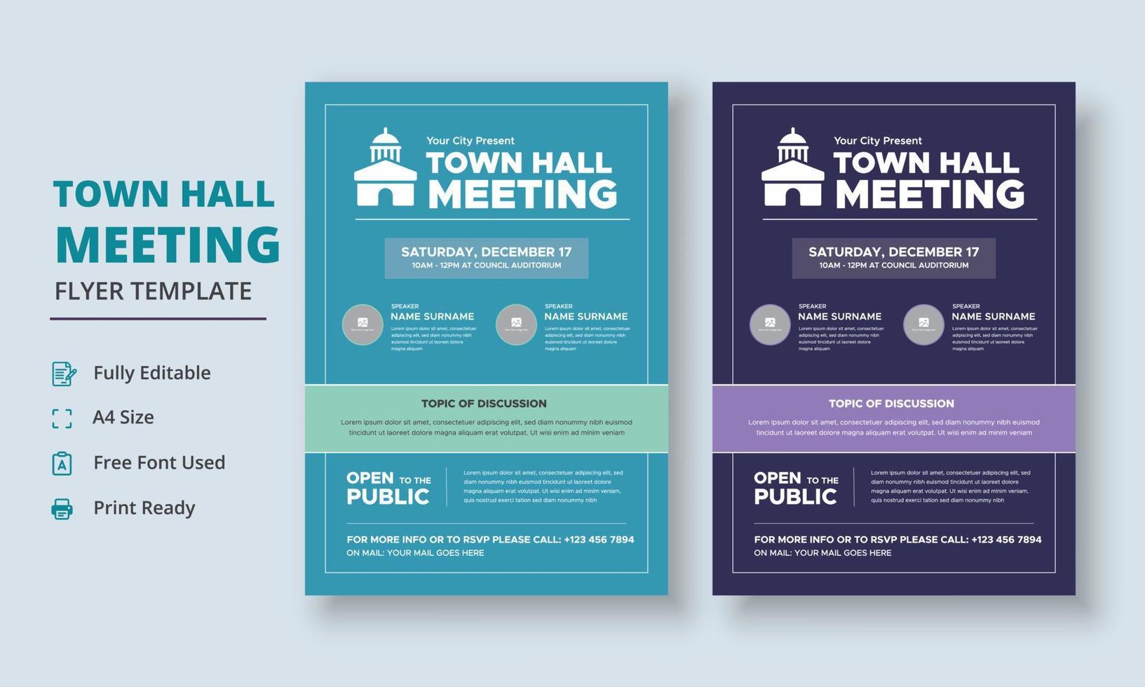 Town Hall Meeting Flyer Template, Community Meeting Flyer Template, City Hall Flyer and Poster vector