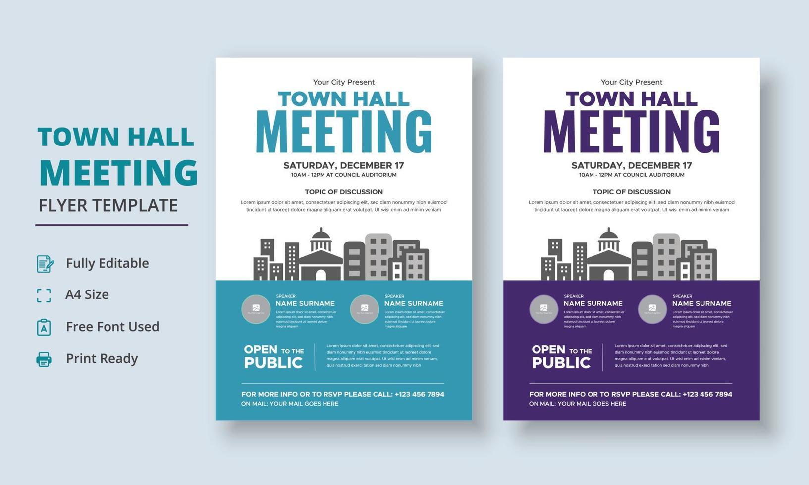 Town Hall Meeting Flyer Template, Community Meeting Flyer Template, City Hall Flyer and Poster vector