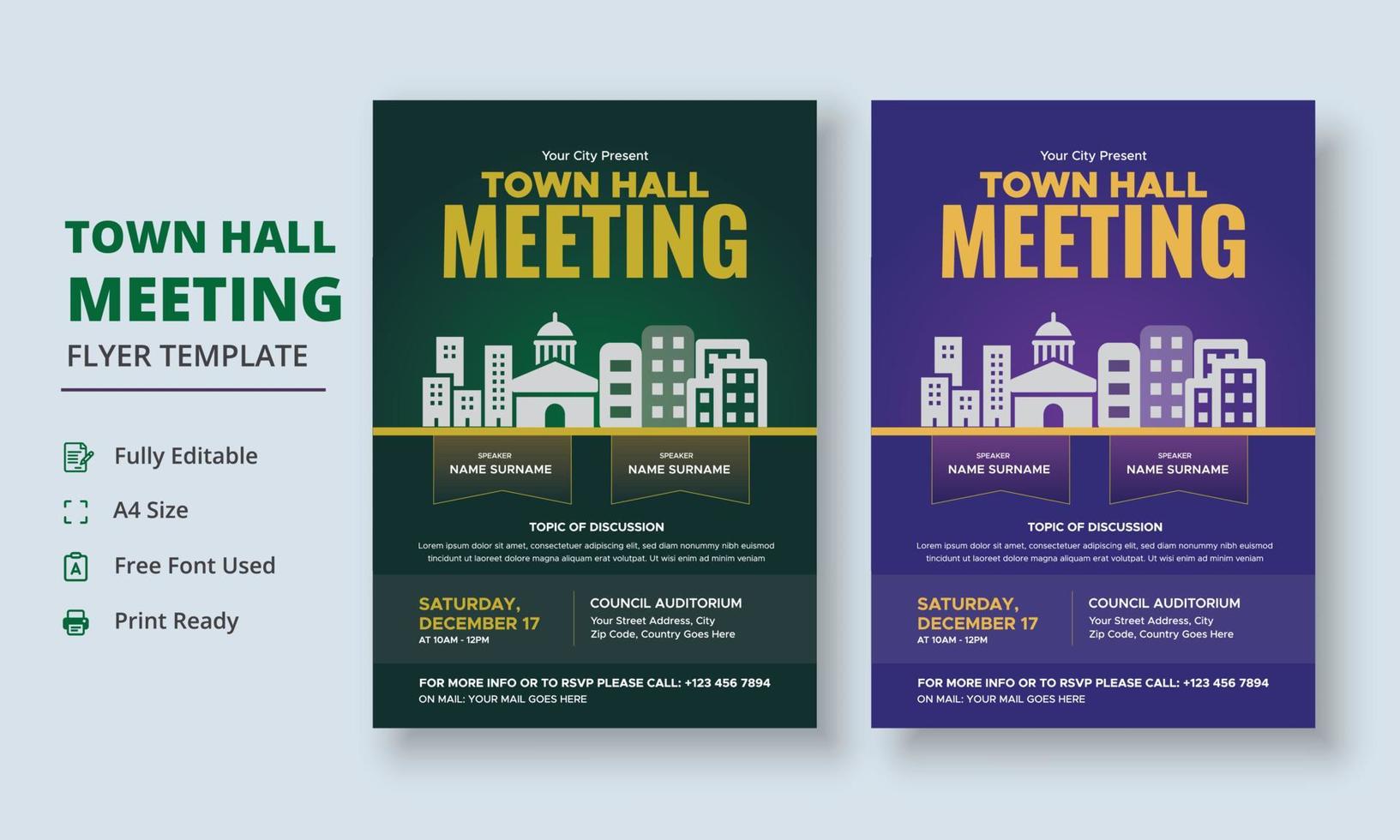 Town Hall Meeting Flyer Template, Community Meeting Flyer Template, City Hall Flyer and Poster vector