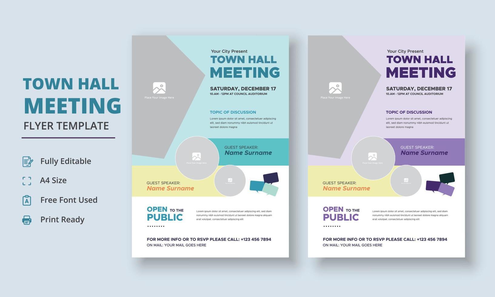 Town Hall Meeting Flyer Template, Community Meeting Flyer Template, City Hall Flyer and Poster vector