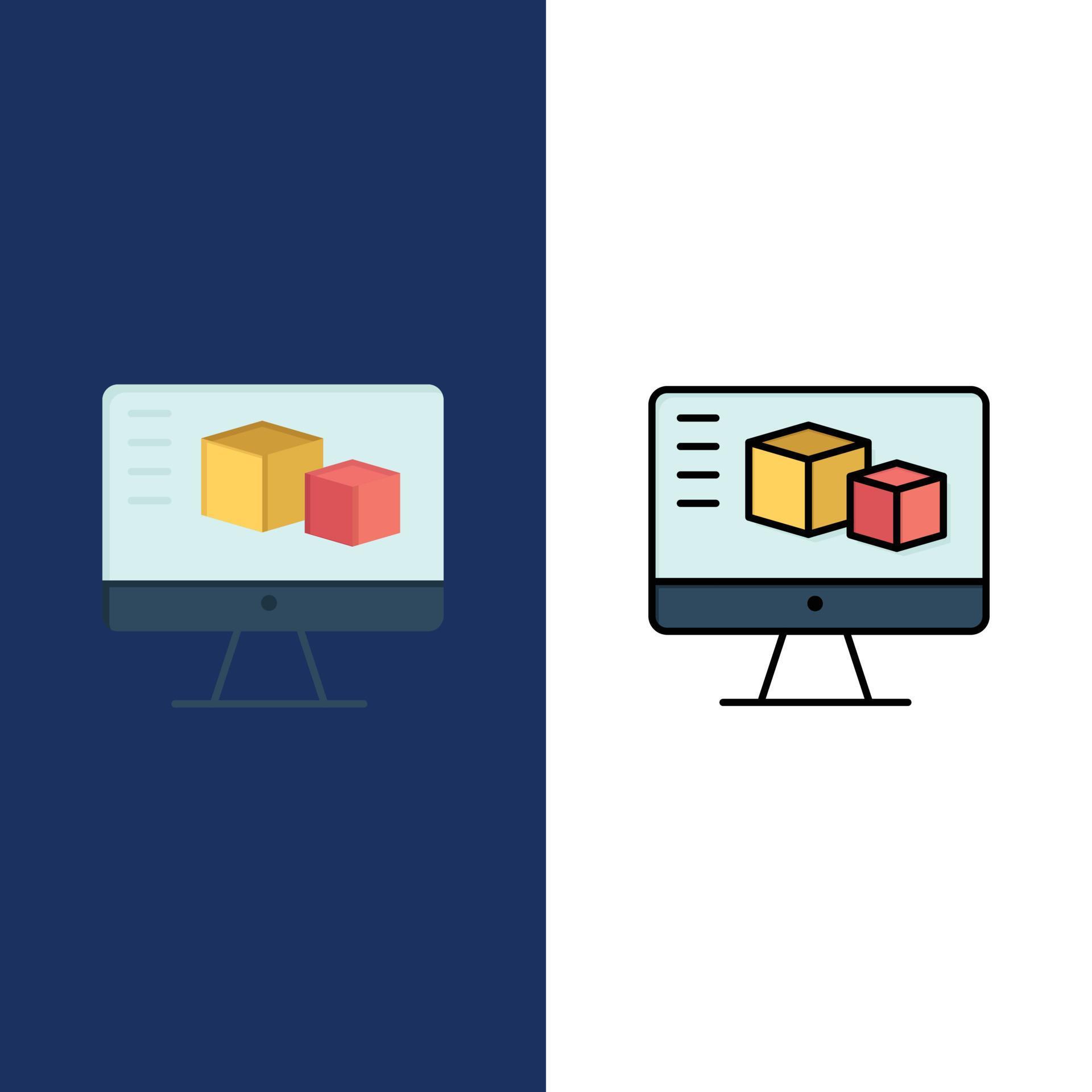 Computer Monitor Box Computing Icons Flat and Line Filled Icon Set Vector Blue Background