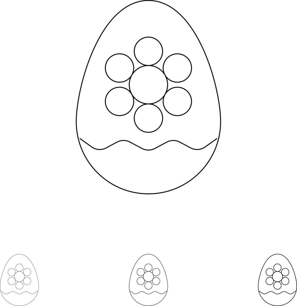 decoración de huevos planta de flores de pascua negrita y delgada línea negra conjunto de iconos vector
