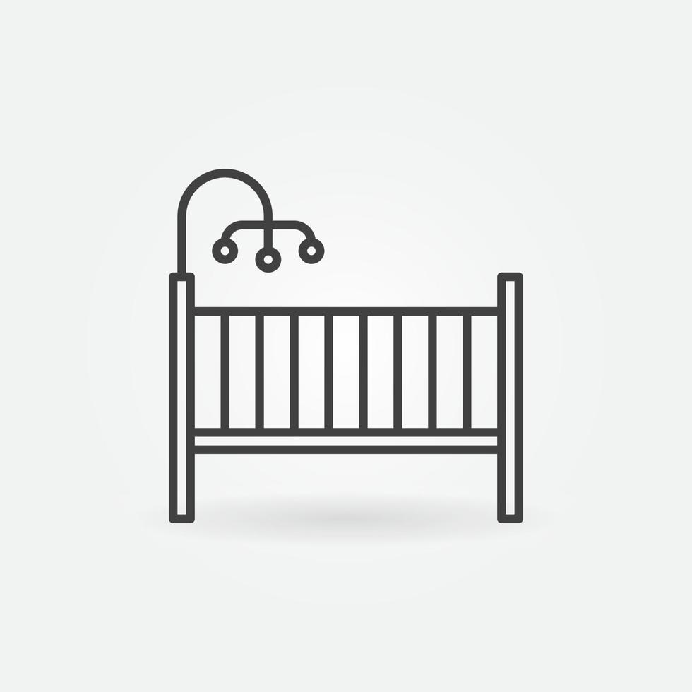 icono de concepto de vector de cuna o cama infantil en estilo de línea delgada