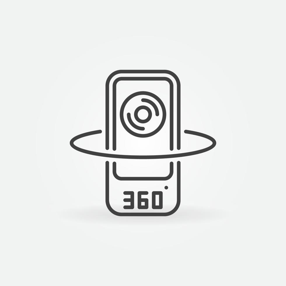 Icono de esquema de concepto de vector de dispositivo de cámara de 360 grados