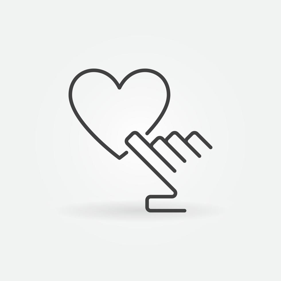 Hand tap on Heart outline icon. Online Donation vector sign