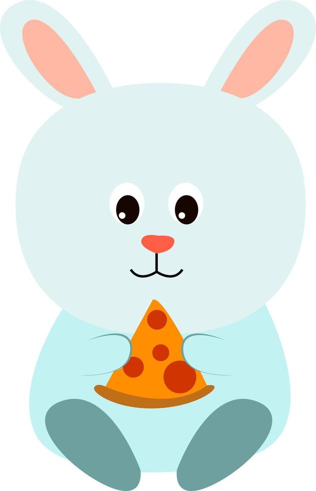 conejito con pizza, ilustración, vector sobre fondo blanco.