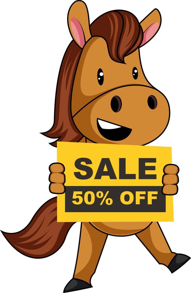Horse with sale sign, illustration, vector on white background.