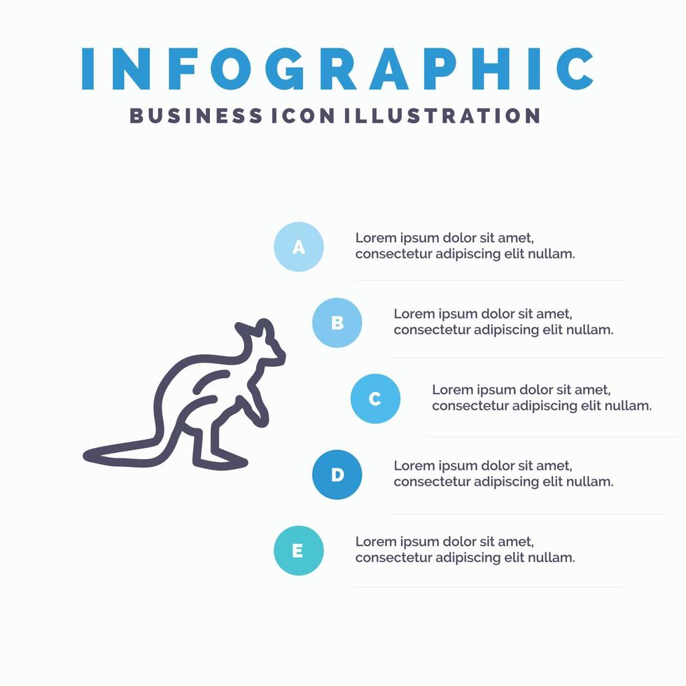 Animal Australia Australian Indigenous Kangaroo Travel Line icon with 5 steps presentation infograph vector
