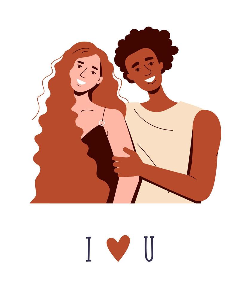 A man and a woman confess their love. Vector postcard FLAT on a white background