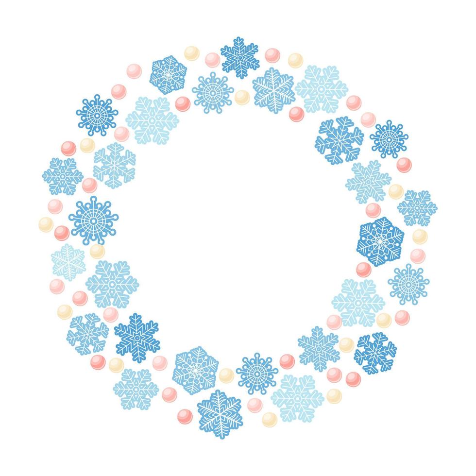 Winter frame with blue snowflakes. Vector illustration. Template.