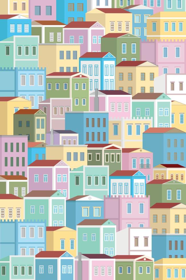 Vertical background with many colorful houses, flat vector, residential area, real estate vector