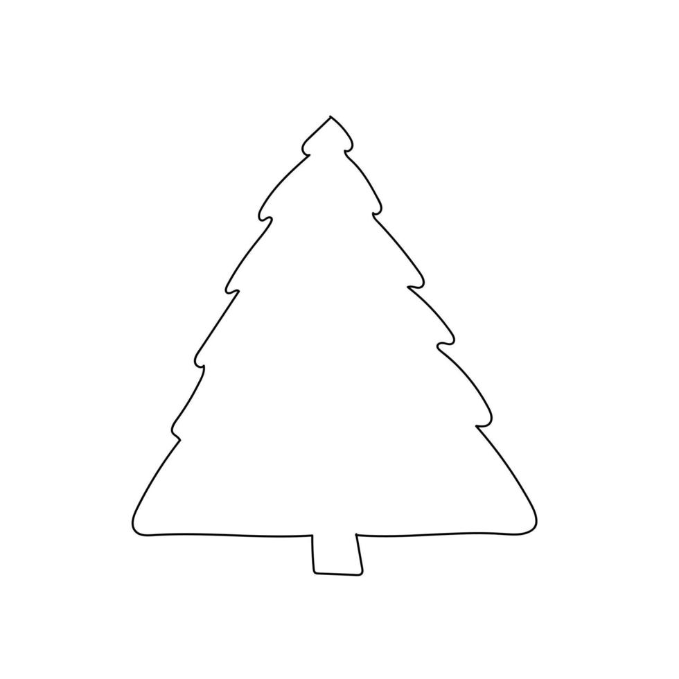 Hand drawn line art of Christmas tree. Vector outline illustration.