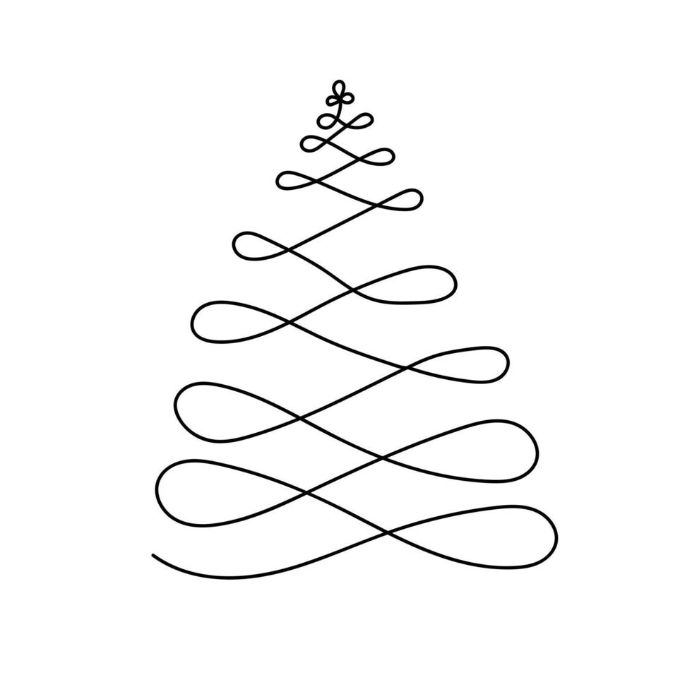 Continuous line drawing of Christmas tree. Vector illustration.