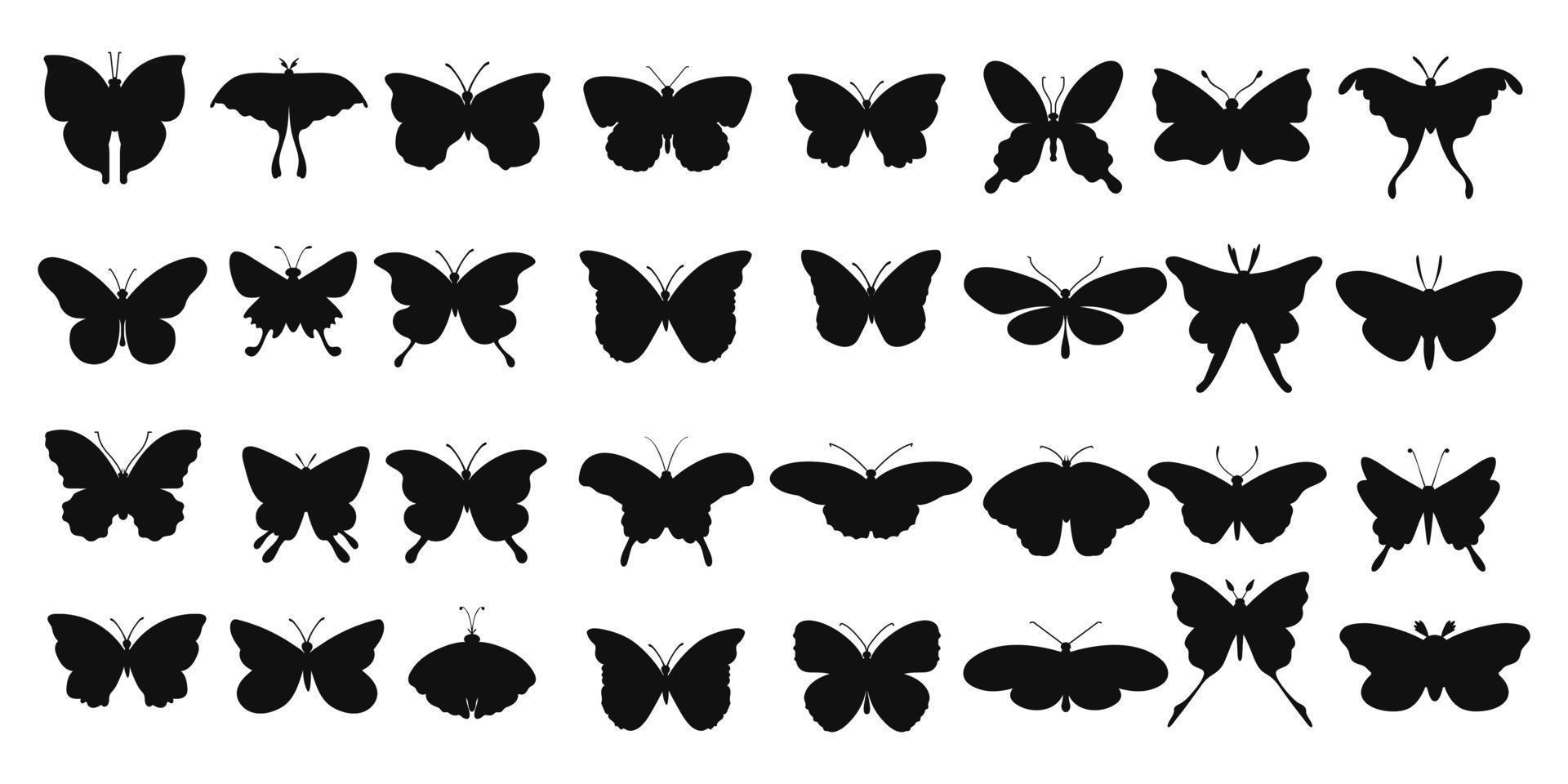 gran colección silueta mariposas negras para diseño aislado en blanco vector
