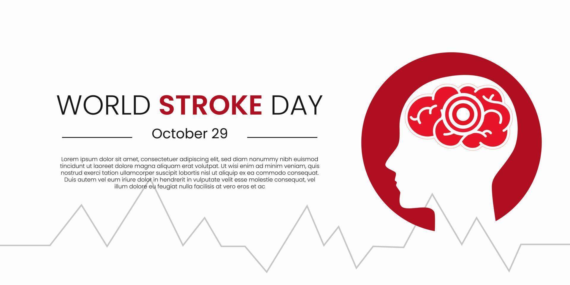 World Stroke day is observed every year on October 29, A stroke occurs when the blood supply to part of your brain is interrupted or reduced, preventing brain tissue from getting oxygen and nutrients. vector