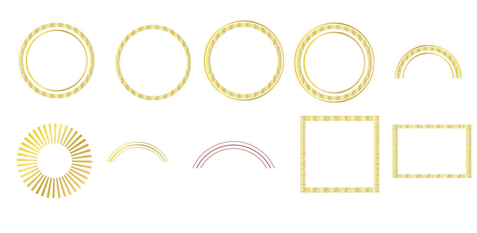 círculo tradicional degradado dorado, marco de adorno chino cuadrado vector